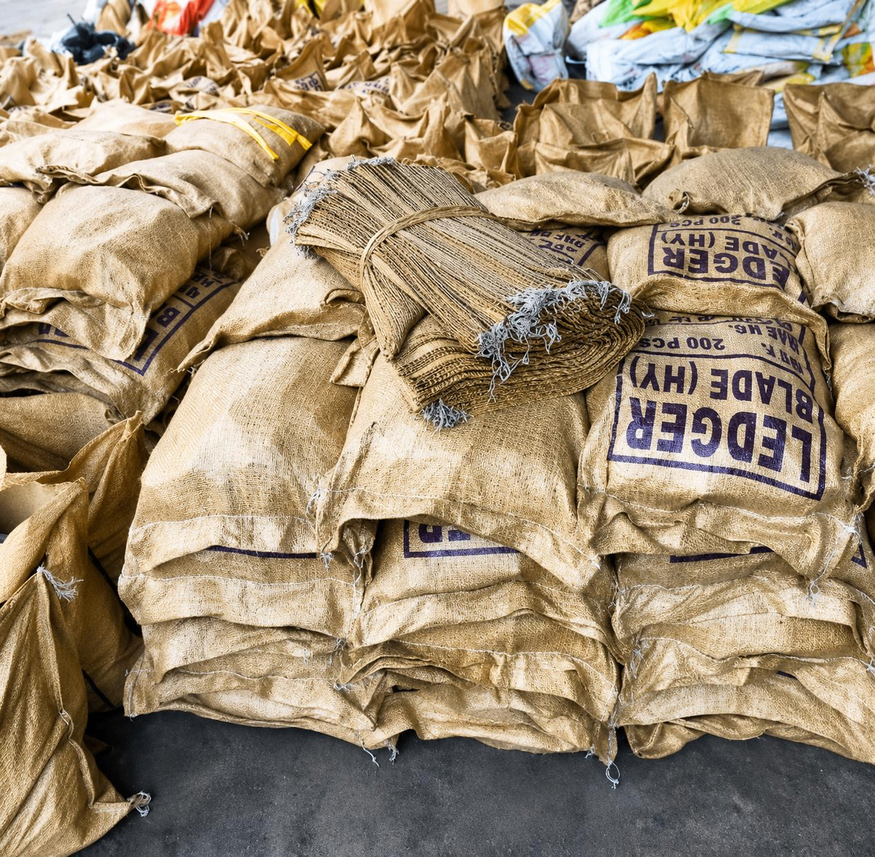 Ledger blades packed in branded sacks ready for dispatch